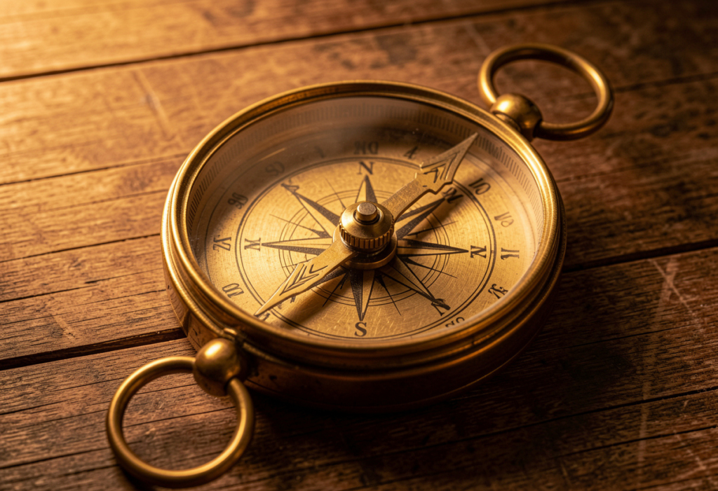Компас со стрелкой, вращающейся по кругу — символ поиска направления в жизни