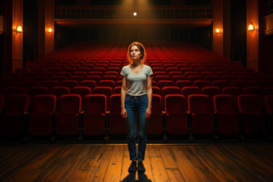 Женщина одна на пустой сцене без роли &mdash; быть собой когда нет зрителей