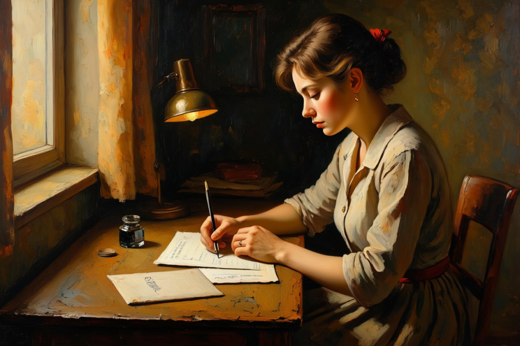 Быть собой. Женщина за столом с двумя конвертами &mdash; целостность без одобрения, выбор что рассказывать